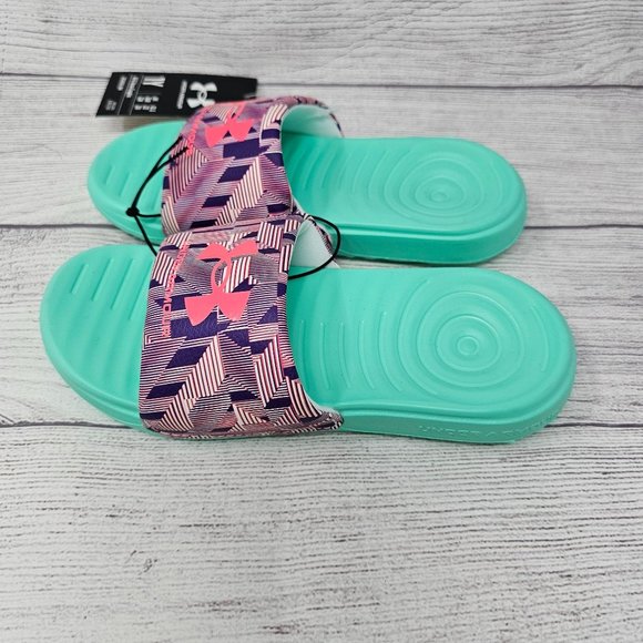 UNDER ARMOUR GIRLS ANSA PRINT SPORT SLIDES KIDS SIZE 1 - Picture 5 of 10